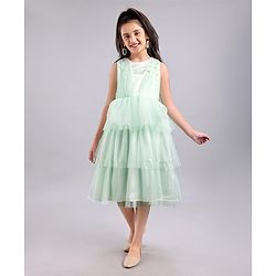 Pine Kids Sleeveless Layered Party Wear Dress with Embellishment- Glass Blue