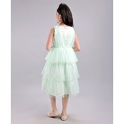 Pine Kids Sleeveless Layered Party Wear Dress with Embellishment- Glass Blue