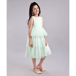 Pine Kids Sleeveless Layered Party Wear Dress with Embellishment- Glass Blue