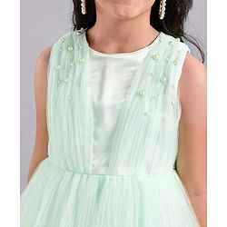 Pine Kids Sleeveless Layered Party Wear Dress with Embellishment- Glass Blue
