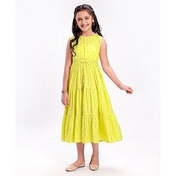 Pine Kids Sleeveless A Line Ethnic Dress Floral Print - Lime Punch