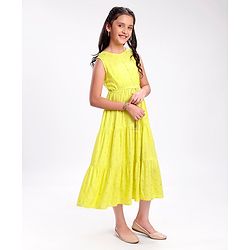 Pine Kids Sleeveless A Line Ethnic Dress Floral Print - Lime Punch