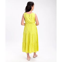 Pine Kids Sleeveless A Line Ethnic Dress Floral Print - Lime Punch