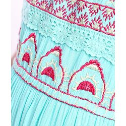 Pine Kids Sleeveless A Line Ethnic Dress Floral Embroidery - Turquoise