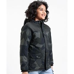 Pine Kids Full Sleeves Camouflage Printed Winter Wear Padded Jacket With Hoodie - Multicolour