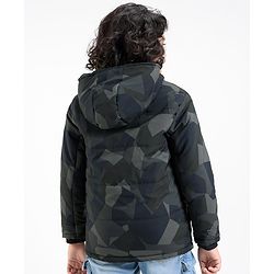 Pine Kids Full Sleeves Camouflage Printed Winter Wear Padded Jacket With Hoodie - Multicolour