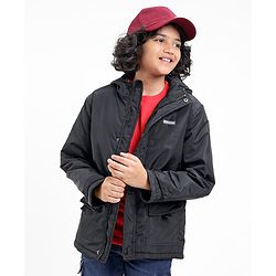Pine Kids Quilted Full Sleeves Light Winter Hooded Jacket - Black