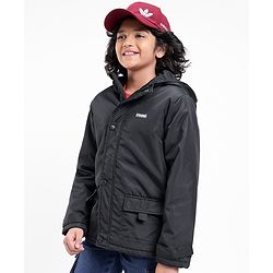 Pine Kids Quilted Full Sleeves Light Winter Hooded Jacket - Black