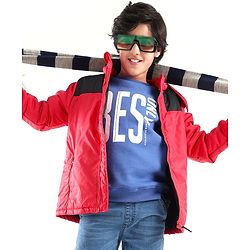 Pine Kids Quilted Full Sleeves Light Winter Hooded Jacket - Red