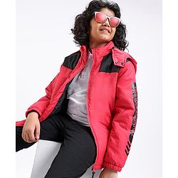 Pine Kids Quilted Full Sleeves Light Winter Hooded Jacket - Red