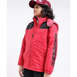 Pine Kids Quilted Full Sleeves Light Winter Hooded Jacket - Red