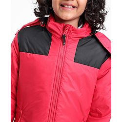Pine Kids Quilted Full Sleeves Light Winter Hooded Jacket - Red