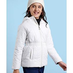 Pine Kids Full Sleeves Puffed Glittered Hooded Jacket Moderate Winter - Silver
