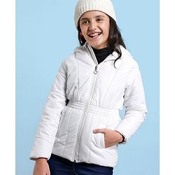 Pine Kids Full Sleeves Puffed Glittered Hooded Jacket Moderate Winter - Silver