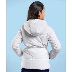 Pine Kids Full Sleeves Puffed Glittered Hooded Jacket Moderate Winter - Silver
