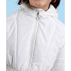 Pine Kids Full Sleeves Puffed Glittered Hooded Jacket Moderate Winter - Silver