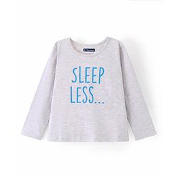 Pine Kids Full Sleeves 100% Cotton Bio-Wash Text Print Night Suit - Grey and Blue