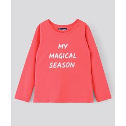 Pine Kids 100% Cotton Full Sleeves Biowashed Night Suit Text Print - Peach