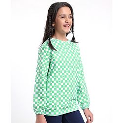 Pine Kids Full Sleeves Cotton Biowashed Sweatshirt Checks & Hearts Print- Green