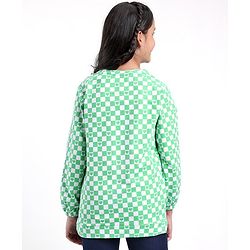 Pine Kids Full Sleeves Cotton Biowashed Sweatshirt Checks & Hearts Print- Green