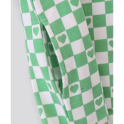 Pine Kids Full Sleeves Cotton Biowashed Sweatshirt Checks & Hearts Print- Green