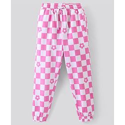 Pine Kids Cotton Full Length Lounge Pants Cubical Print- Pink
