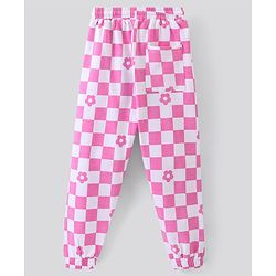 Pine Kids Cotton Full Length Lounge Pants Cubical Print- Pink