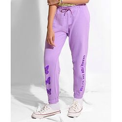 Pine Kids 100% Cotton Knit Full Length Bio Washed Lounge Pant With HD & Foil Print - Purple