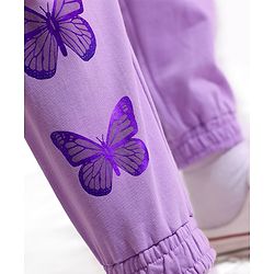 Pine Kids 100% Cotton Knit Full Length Bio Washed Lounge Pant With HD & Foil Print - Purple