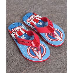 Pine Kids Slip On Flip Flops Captain America Print - Sky Blue Red