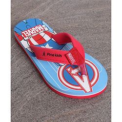 Pine Kids Slip On Flip Flops Captain America Print - Sky Blue Red