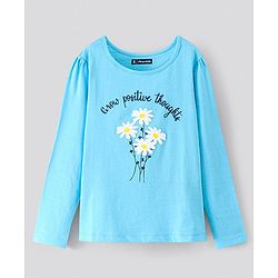 Pine Kids Cotton Knit Full Sleeves T shirt with Flower Print - Blue