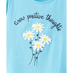 Pine Kids Cotton Knit Full Sleeves T shirt with Flower Print - Blue
