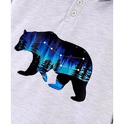 Pine Kids Cotton Blend Knit Full Sleeves Bear Printed Hooded Sweatshirt - Grey