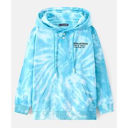 Pine Kids Full Sleeves Biowashed Hooded Sweatshirt Tie & Dye Print- Blue