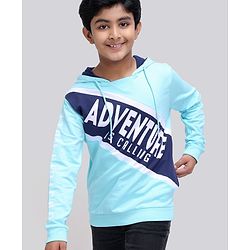 Pine Kids Cotton Knit Full Sleeves Bio-Wash Sweatshirt Text Printed - Iced Aqua