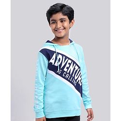 Pine Kids Cotton Knit Full Sleeves Bio-Wash Sweatshirt Text Printed - Iced Aqua