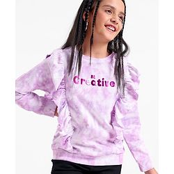 Pine Kids Full Sleeves Biowashed Sweatshirt Tie & Dye Print- Purple