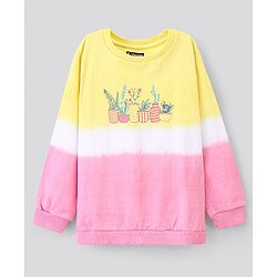 Pine Kids Cotton Knit Full Sleeves Bio Washed Sweatshirt Plants Print - Multicolour
