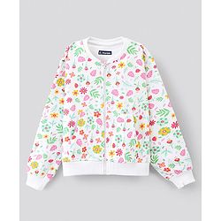 Pine Kids Cotton Knit Full Sleeves Bio Washed Sweatshirt Floral Print - Snow White