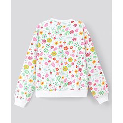 Pine Kids Cotton Knit Full Sleeves Bio Washed Sweatshirt Floral Print - Snow White