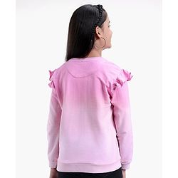 Pine Kids Cotton Knit Full Sleeves Bio Washed Sweatshirt Butterfly Applique - Pink