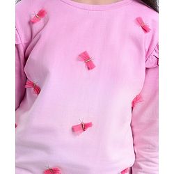 Pine Kids Cotton Knit Full Sleeves Bio Washed Sweatshirt Butterfly Applique - Pink