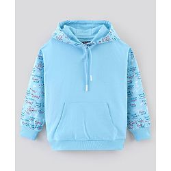 Pine Kids Full Sleeves Hooded Sweatshirt Text Print - Blue