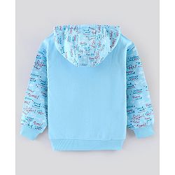 Pine Kids Full Sleeves Hooded Sweatshirt Text Print - Blue