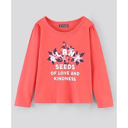 Pine Kids Bio Washed Full Sleeves T-Shirt Floral Print - Hot Coral