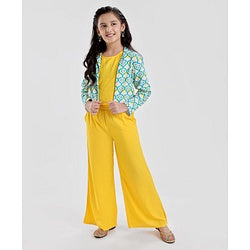 Pine Kids Cotton Woven Kurti Palazzo Set with Shrug - Yellow