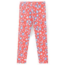 Pine Kids Full Length Stretchable & Biowashed Cotton Leggings Solid & Floral Print Pack Of 2 - Blue Red