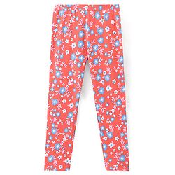 Pine Kids Full Length Stretchable & Biowashed Cotton Leggings Solid & Floral Print Pack Of 2 - Blue Red
