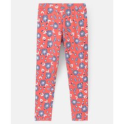 Pine Kids Full Length Stretchable & Biowashed Cotton Leggings Solid & Floral Print Pack Of 2 - Blue Pink